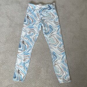 LA + Image Marble Print Athletic Leggings Size M Blue Swirl Workout